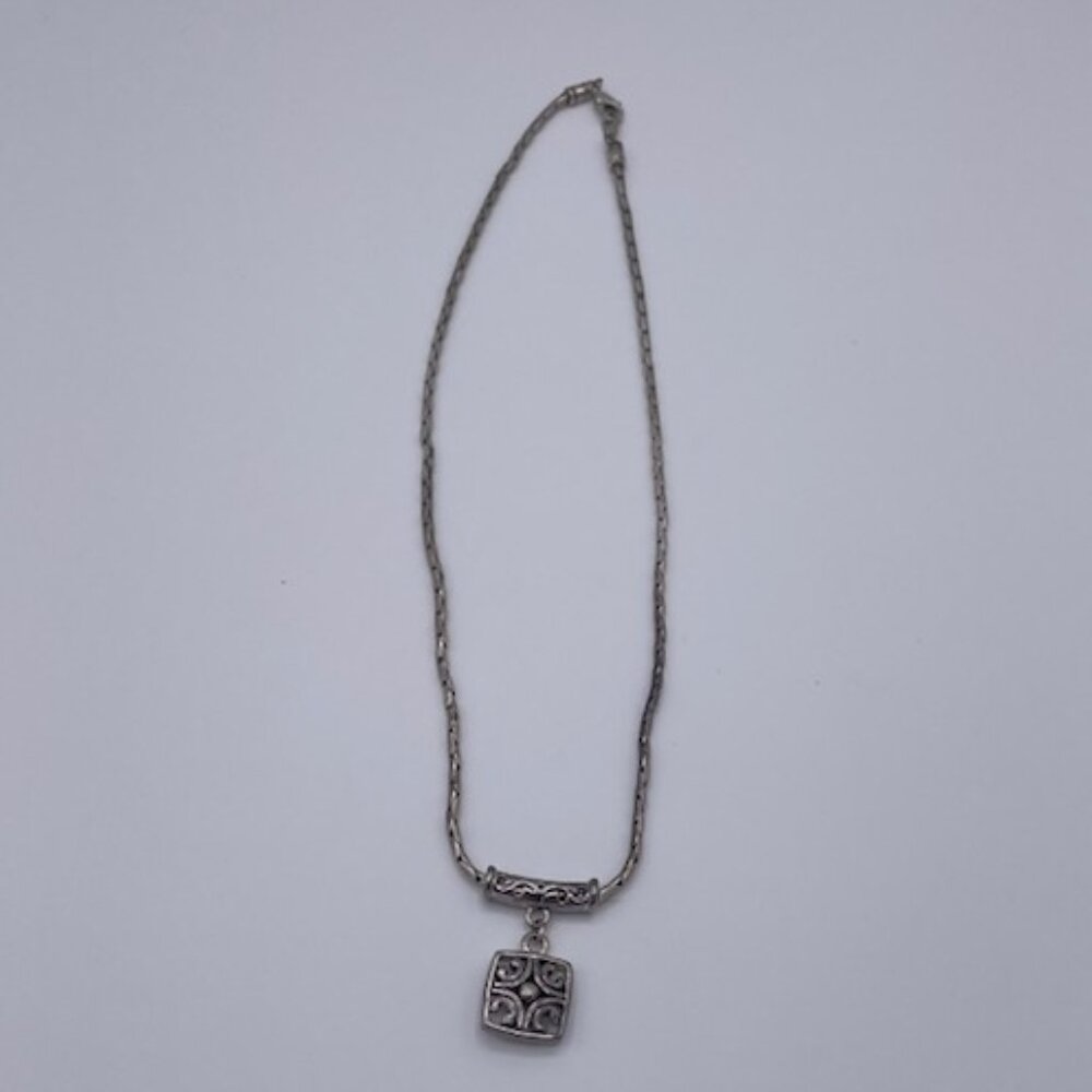 Brighton Silver Tone Square  Dangle Pendant Necklace Great Condition